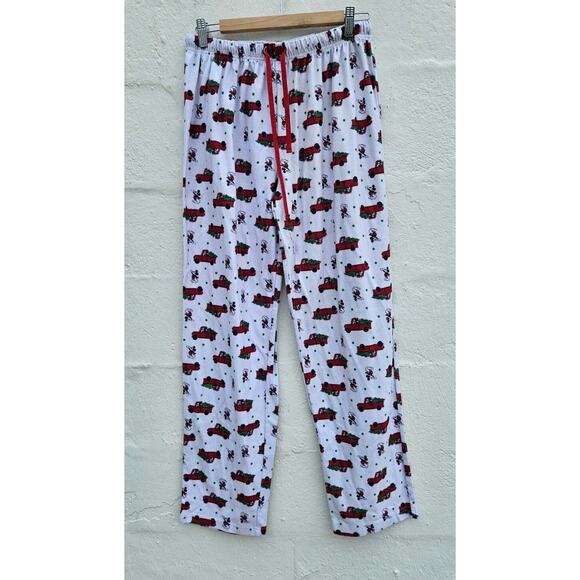 Mickey Mouse Pajama Pants Mens Large White Red Green Christmas Tree Drawstring - Picture 1 of 8